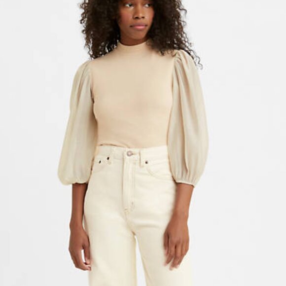 Levi's NWT puff sleeve mock neck Scarlett top size M - Picture 1 of 12